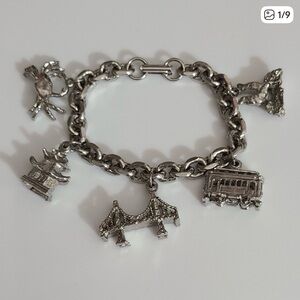 Vintage San Francisco charm bracelet silver trolly sea lions Golden Gate bridge